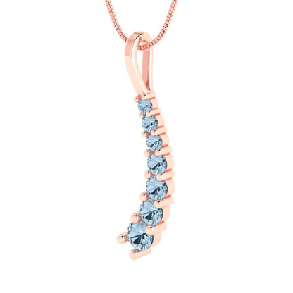 0.465 tcw Necklace Pendant - 14K White Gold Round Cut Charm Sky Blue Topaz - Adjustable Length - 15in Box Chain to 18in
