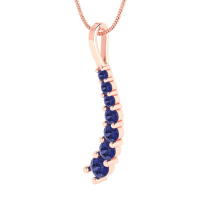 0.465 tcw Necklace Pendant - 14K White Gold Round Cut Charm Tanzanite - Adjustable Length - 15in Box Chain to 18in