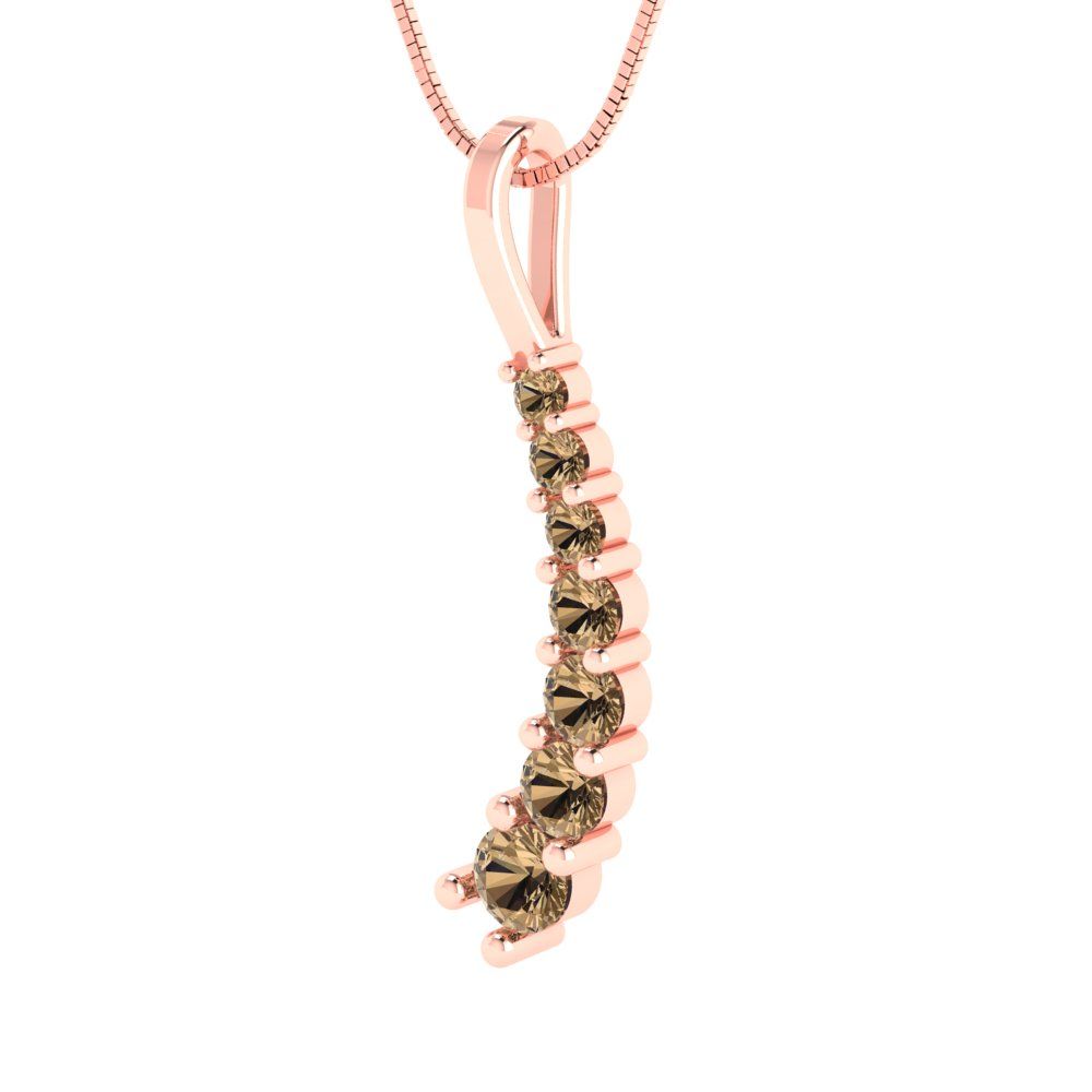 0.465cttw Round Cut Champagne Gold-Plated 925 Silver Pendant and 16" Box-Chain Necklace
