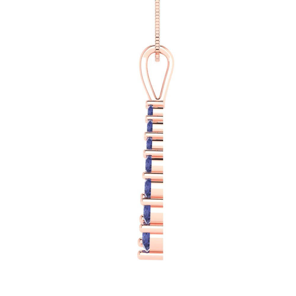 0.465 tcw Necklace Pendant - 14K White Gold Round Cut Charm Tanzanite - Adjustable Length - 15in Box Chain to 18in