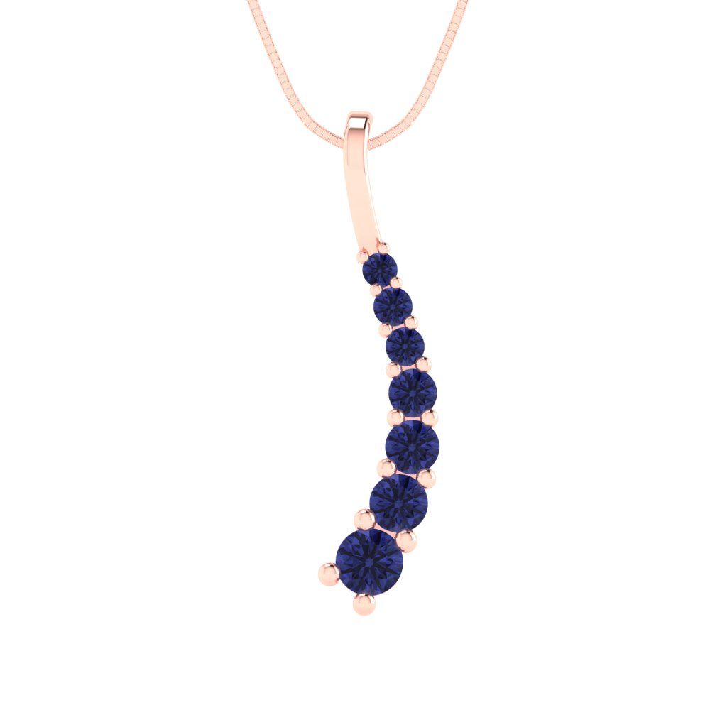 0.465 tcw Necklace Pendant - 14K White Gold Round Cut Charm Tanzanite - Adjustable Length - 15in Box Chain to 18in