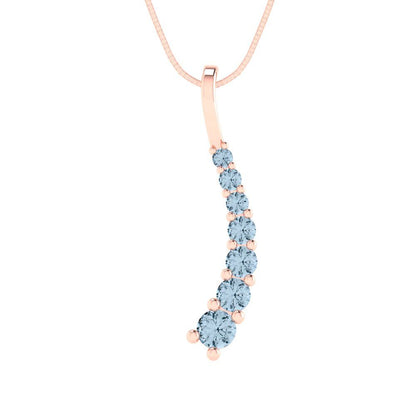 0.465 tcw Necklace Pendant - 14K White Gold Round Cut Charm Aquamarine - Adjustable Length - 15in Box Chain to 18in