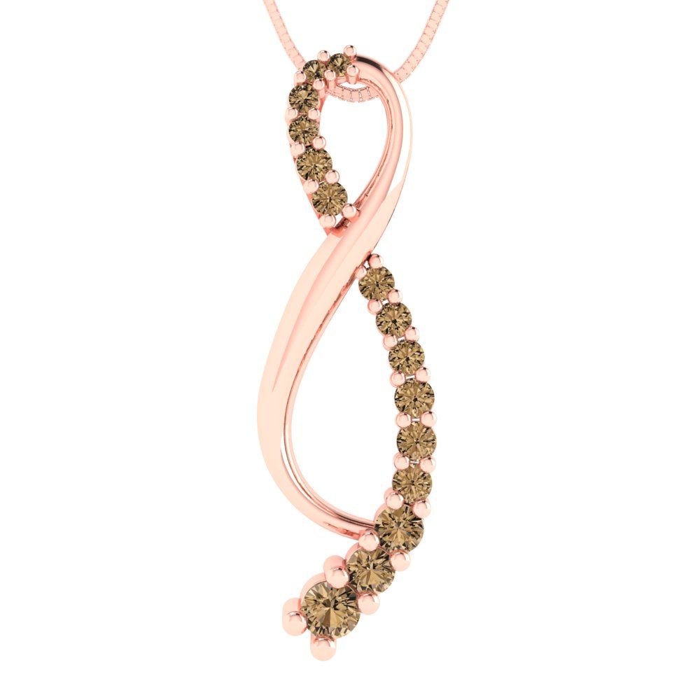 0.465cttw Round Cut Champagne Gold-Plated 925 Silver Pendant and 16" Box-Chain Necklace
