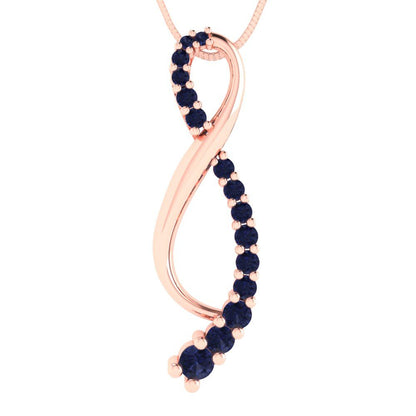 0.465cttw Round Cut Blue Sapphire Gold-Plated 925 Silver Pendant and 16" Box-Chain Necklace