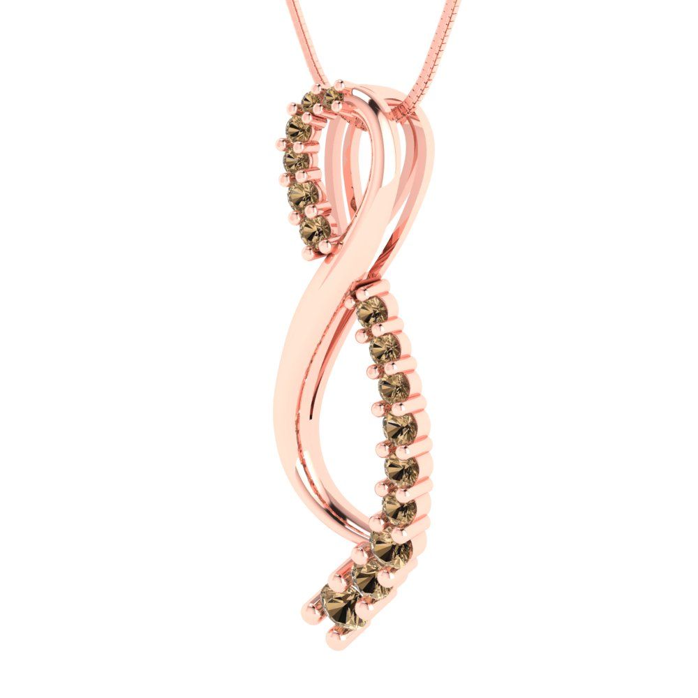 0.465cttw Round Cut Champagne Gold-Plated 925 Silver Pendant and 16" Box-Chain Necklace