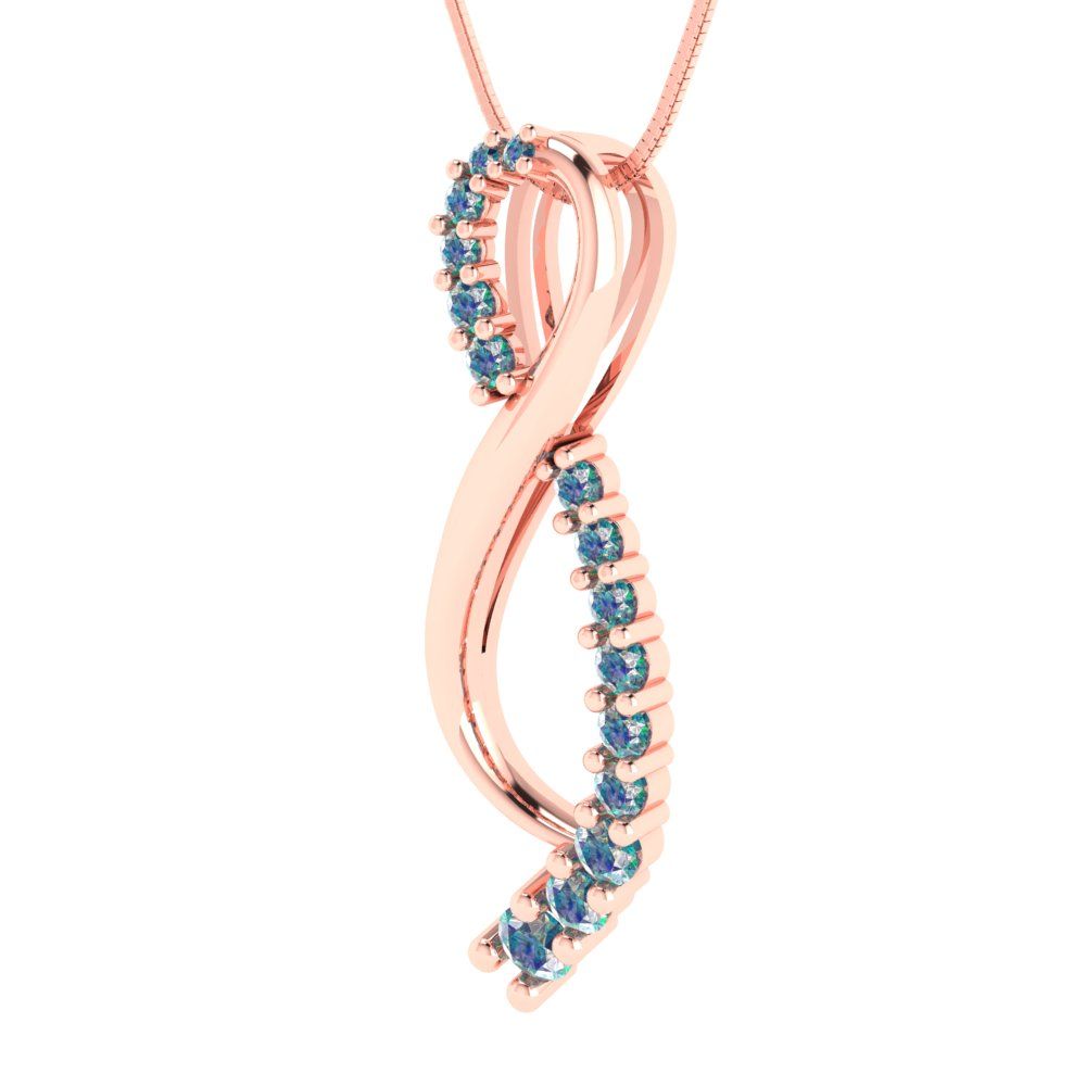 0.465cttw Round Cut Blue Moissanite Gold-Plated 925 Silver Pendant and 16" Box-Chain Necklace