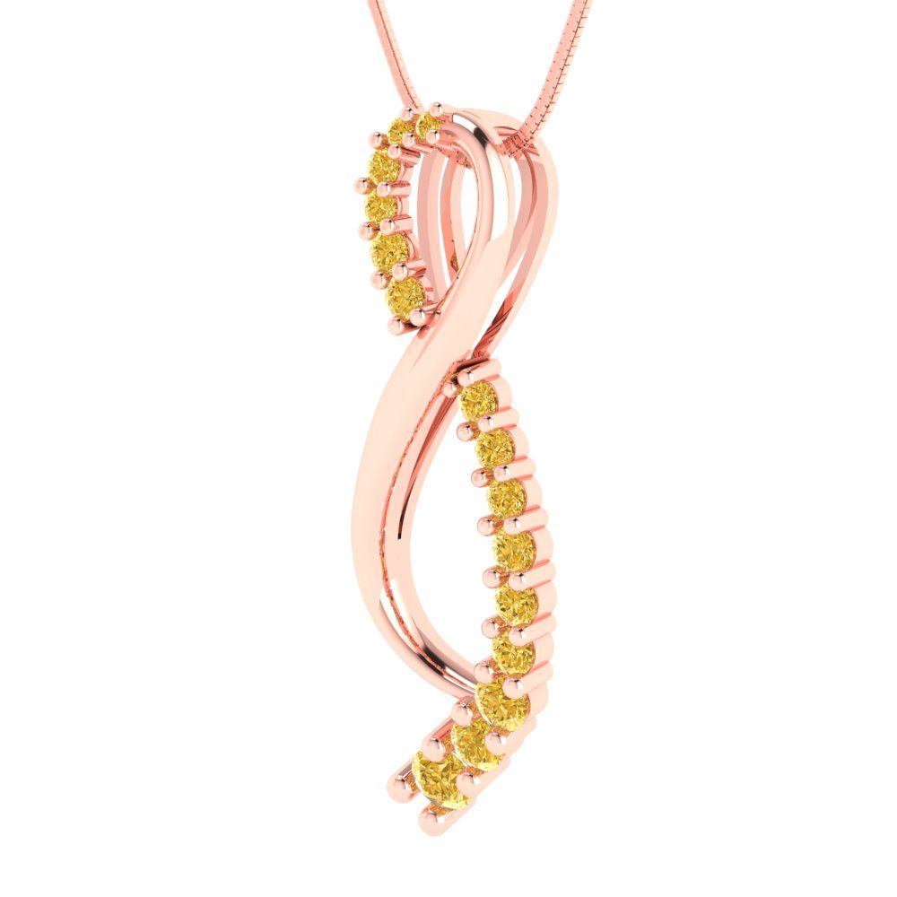 0.465 tcw Necklace Pendant - 14K White Gold Round Cut Charm Citrine - Adjustable Length - 15in Box Chain to 18in