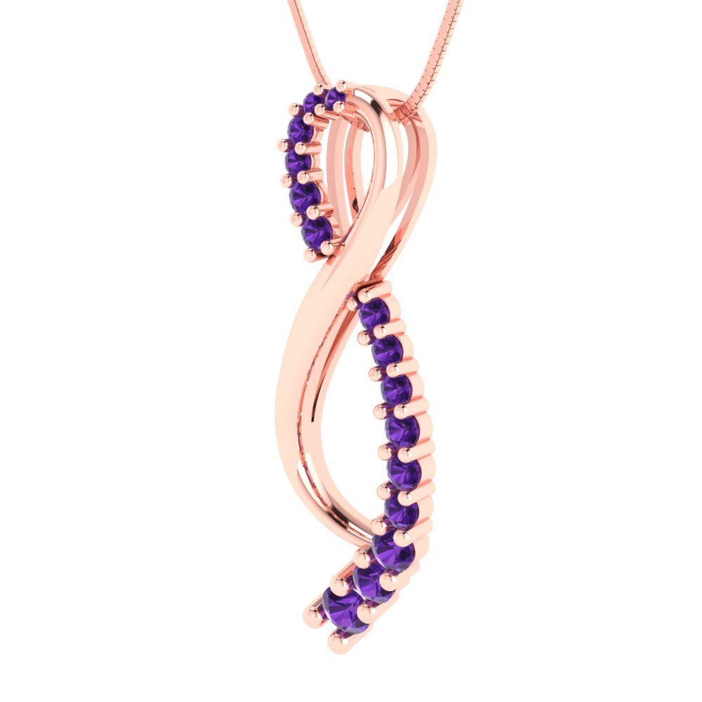 0.465cttw Round Cut Amethyst Gold-Plated 925 Silver Pendant and 16" Box-Chain Necklace