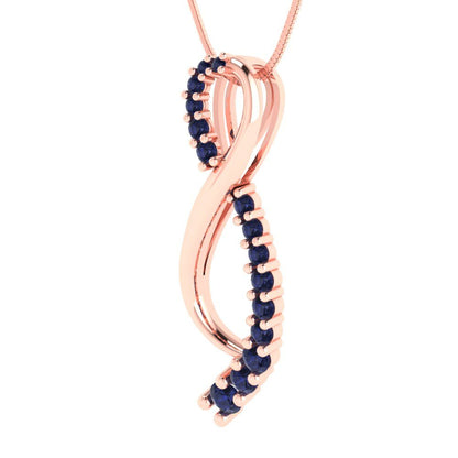 0.465 tcw Necklace Pendant - 14K White Gold Round Cut Charm Bluesapphire - Adjustable Length - 15in Box Chain to 18in