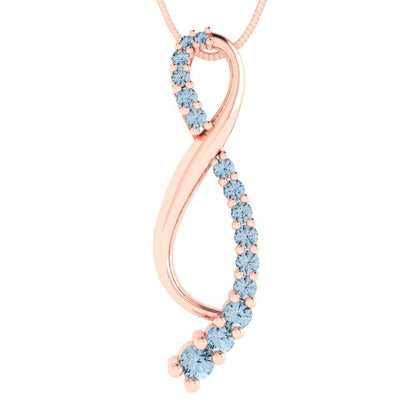 0.465cttw Round Cut Blue Gold-Plated 925 Silver Pendant and 16" Box-Chain Necklace