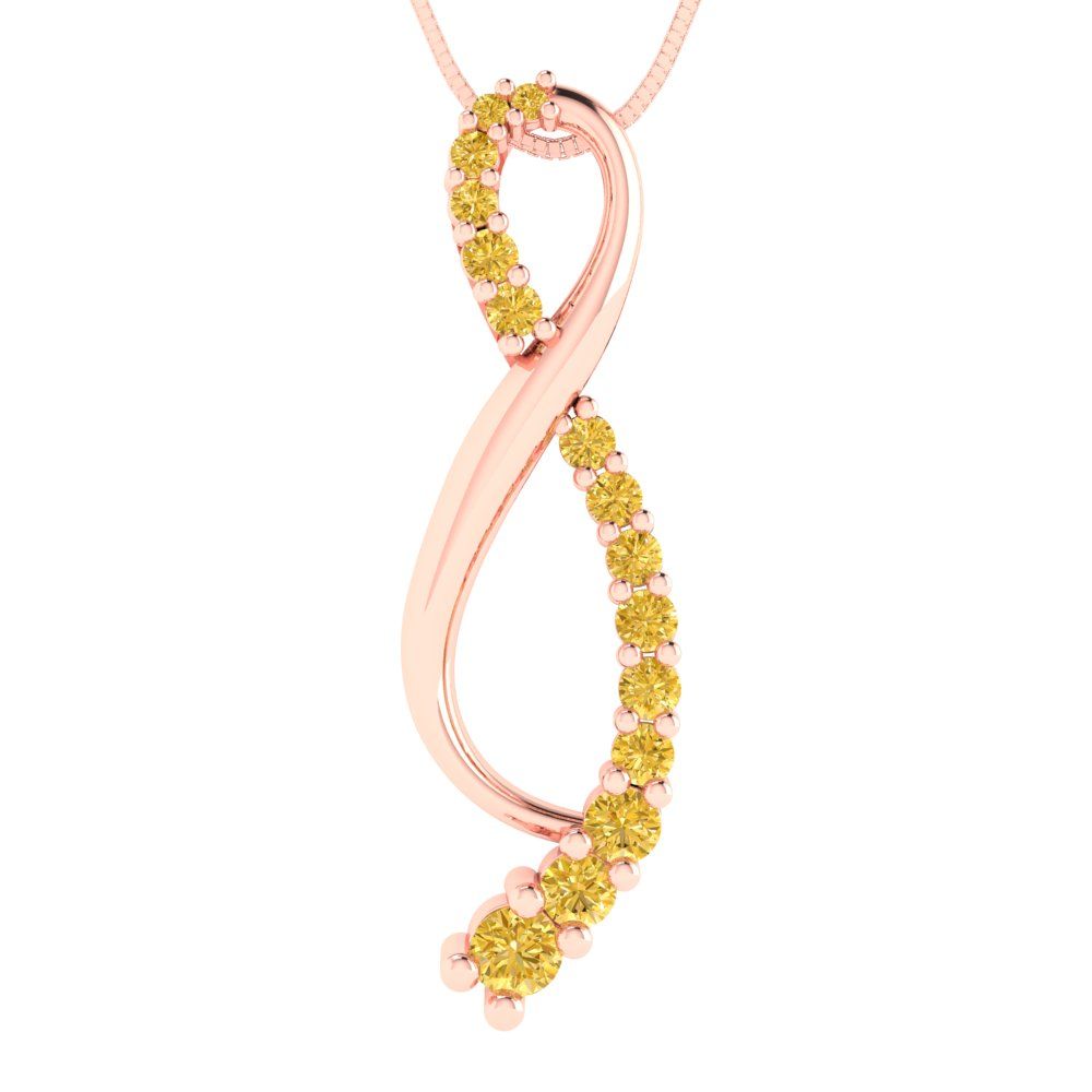 0.465 tcw Necklace Pendant - 14K White Gold Round Cut Charm Citrine - Adjustable Length - 15in Box Chain to 18in