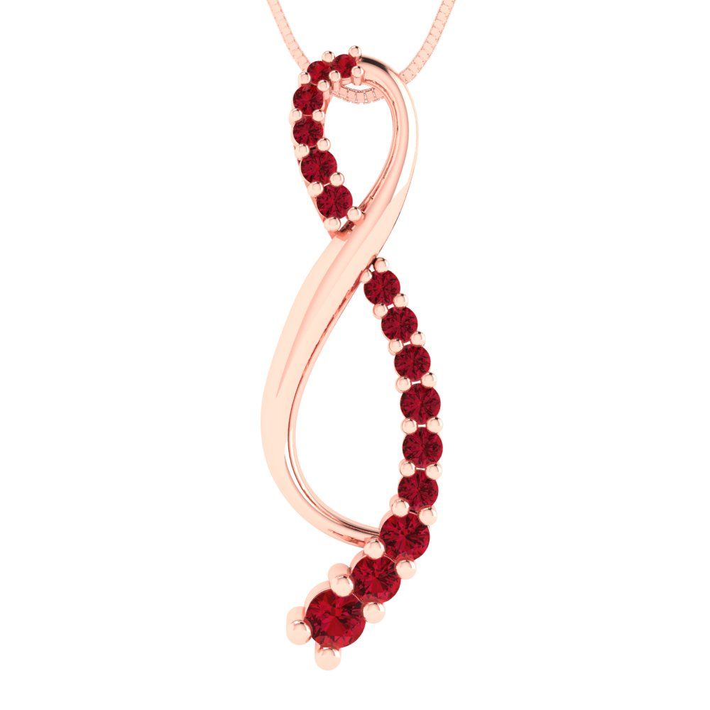 0.465 tcw Necklace Pendant - 14K White Gold Round Cut Charm Pink Tourmaline - Adjustable Length - 15in Box Chain to 18in