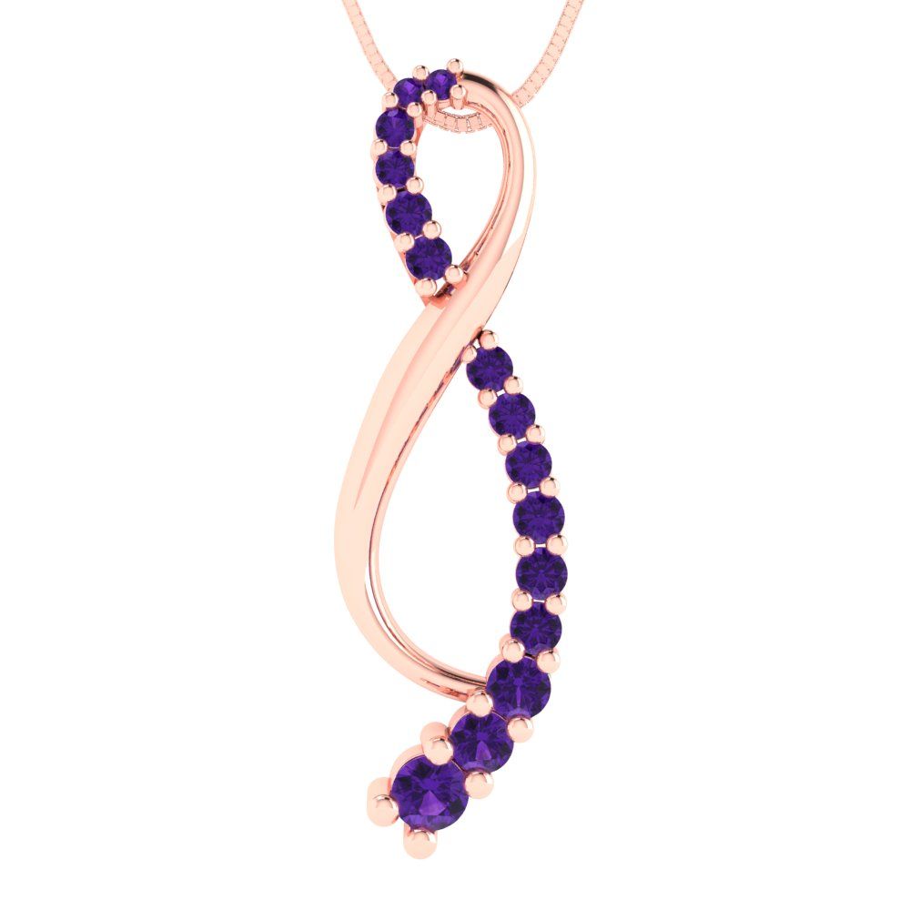 0.465cttw Round Cut Amethyst Gold-Plated 925 Silver Pendant and 16" Box-Chain Necklace