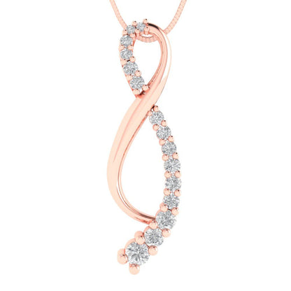 0.465 tcw Necklace Pendant - 14K White Gold Round Cut Charm Zirconia Diamond - Adjustable Length - 15in Box Chain to 18in