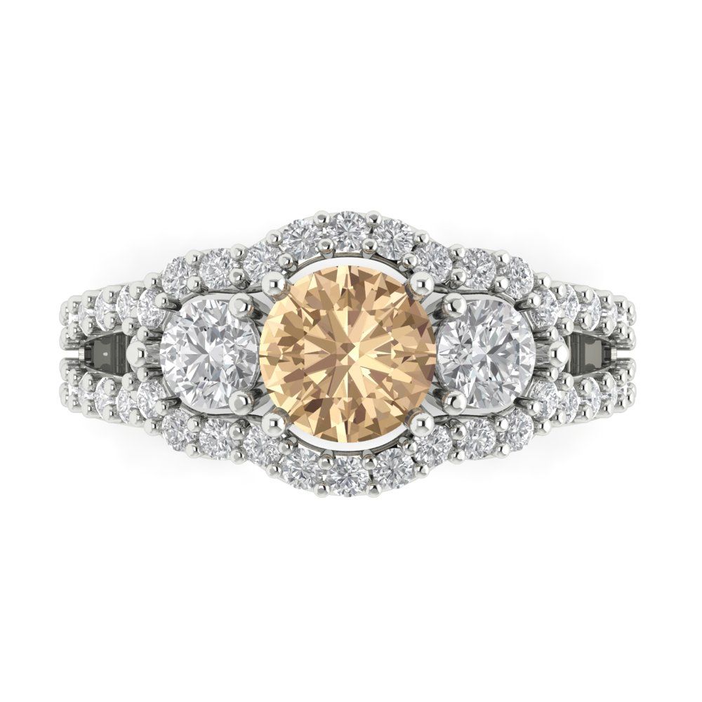 2.16 cttw Yellow Moissanite Three-Stone Engagement Ring - Solid Gold (Round Cut,6.5mm)