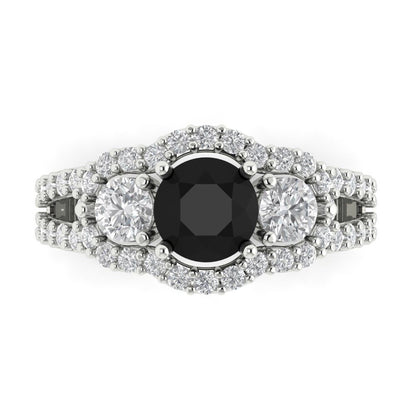 2.16 cttw Natural Onyx Three-Stone Engagement Ring - Solid White Gold (VVS1, Round Cut,6.5mm)