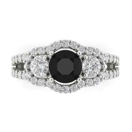 2.16 cttw Natural Onyx Three-Stone Engagement Ring - Solid White Gold (VVS1, Round Cut,6.5mm)