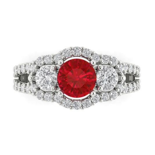 2.16 cttw Simulated Pink Tourmaline Three-Stone Engagement Ring - Solid White Gold (VVS1, Round Cut,6.5mm)