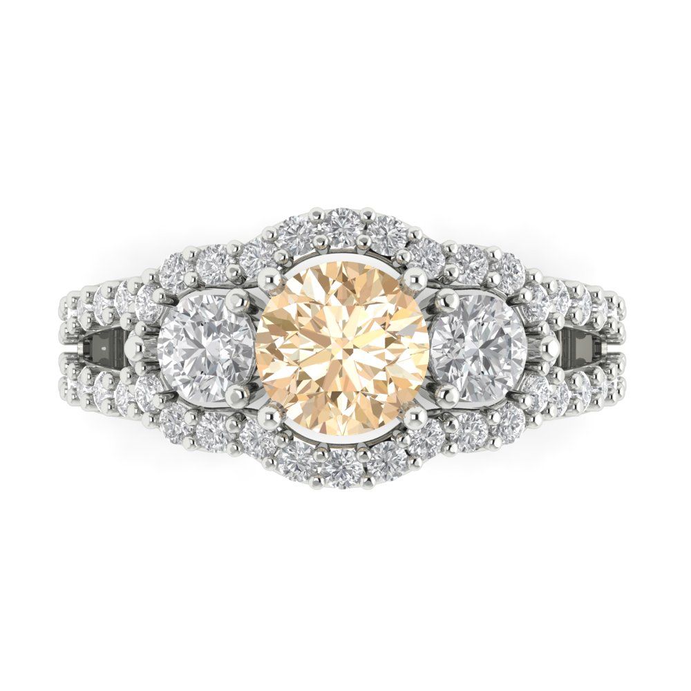 2.16 cttw Natural Morganite Three-Stone Engagement Ring - Solid Gold (Round Cut,6.5mm)