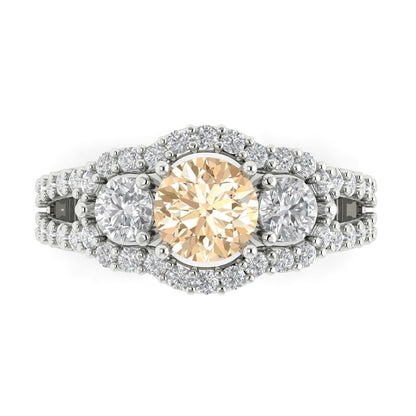 2.16 cttw Natural Morganite Three-Stone Engagement Ring - Solid Gold (Round Cut,6.5mm)