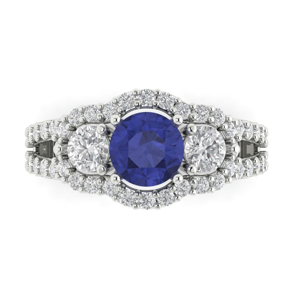 2.16 cttw Simulated Tanzanite Three-Stone Engagement Ring - Solid Gold (Round Cut,6.5mm)