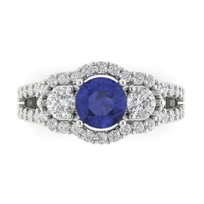 2.16 cttw Simulated Tanzanite Three-Stone Engagement Ring - Solid Gold (Round Cut,6.5mm)