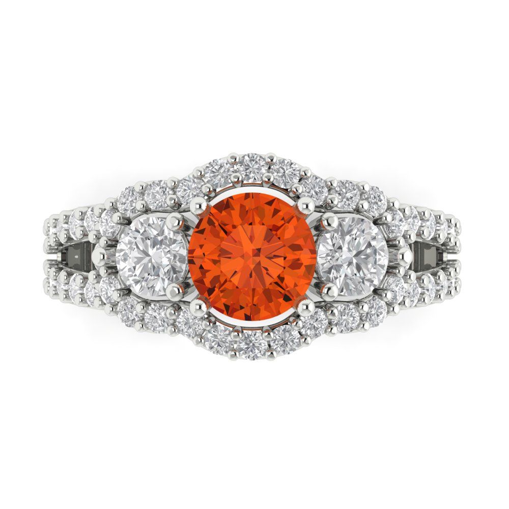 2.16 cttw Zirconia Simulated Red Diamond Three-Stone Engagement Ring - Solid Gold (VVS1, Round Cut,6.5mm)