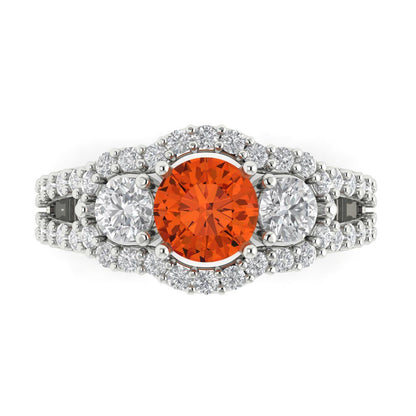 2.16 cttw Zirconia Simulated Red Diamond Three-Stone Engagement Ring - Solid Gold (VVS1, Round Cut,6.5mm)