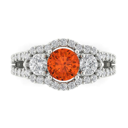 2.16 cttw Zirconia Simulated Red Diamond Three-Stone Engagement Ring - Solid White Gold (VVS1, Round Cut,6.5mm)
