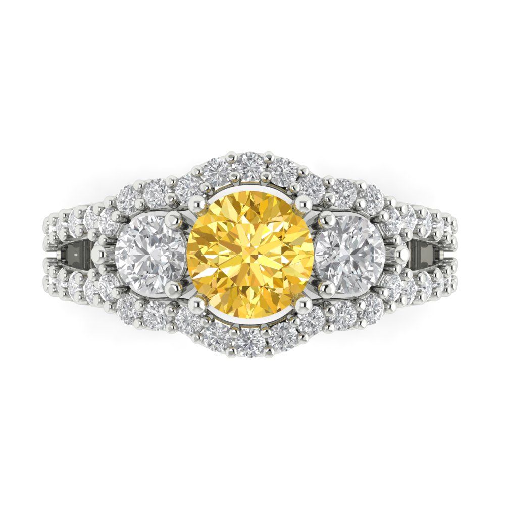 2.16 cttw Natural Citrine Three-Stone Engagement Ring - Solid White Gold (VVS1, Round Cut,6.5mm)