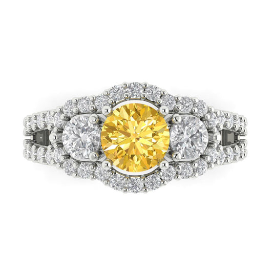 2.16 cttw Natural Citrine Three-Stone Engagement Ring - Solid White Gold (VVS1, Round Cut,6.5mm)