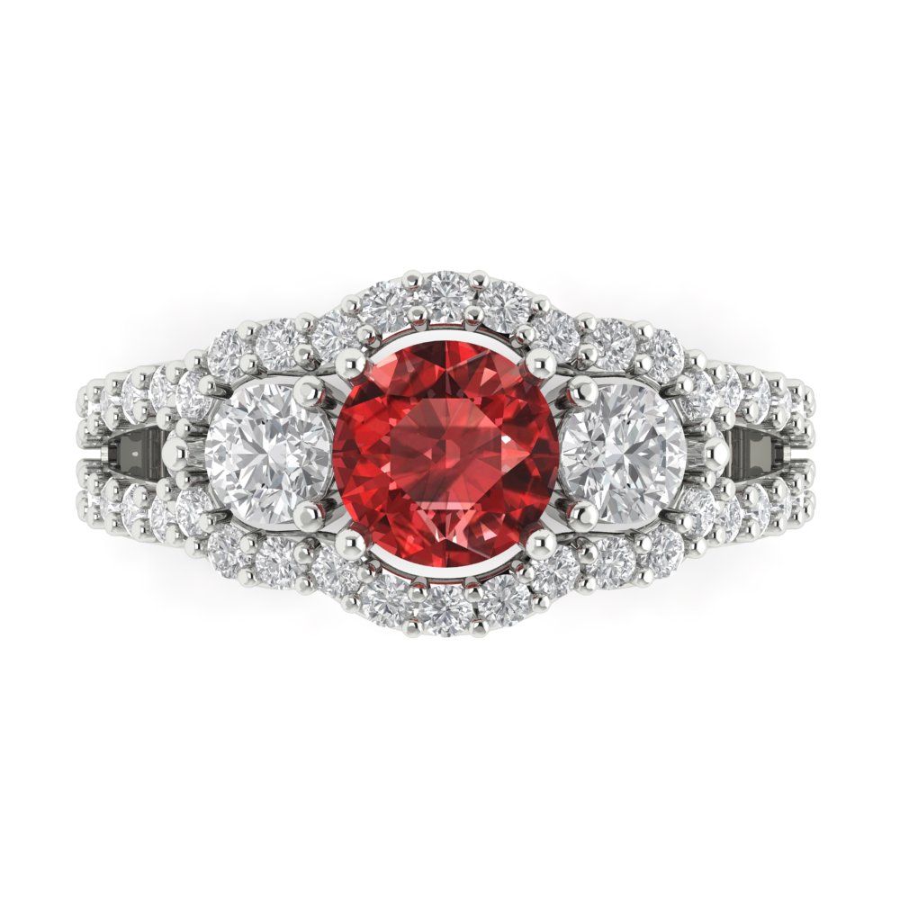 2.16 cttw Natural Garnet Three-Stone Engagement Ring - Solid White Gold (VVS1, Round Cut,6.5mm)