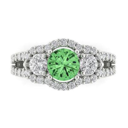 2.16 cttw Zirconia Simulated Green Diamond Three-Stone Engagement Ring - Solid Gold (VVS1, Round Cut,6.5mm)