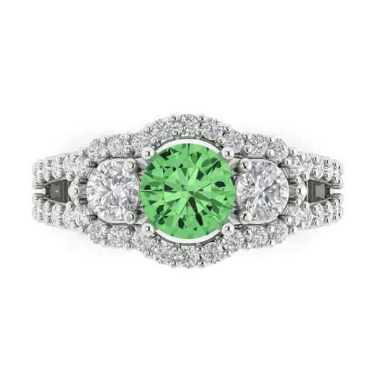 2.16 cttw Zirconia Simulated Green Diamond Three-Stone Engagement Ring - Solid White Gold (VVS1, Round Cut,6.5mm)