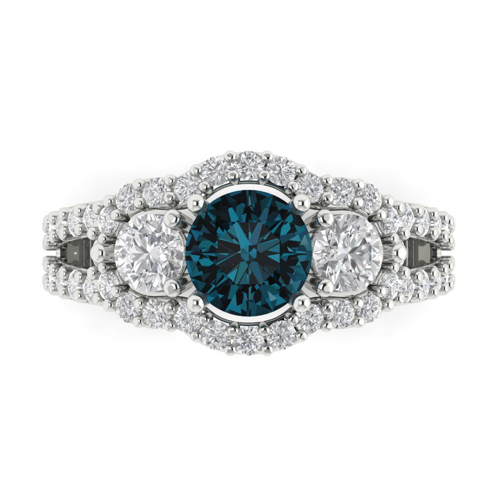 2.16 cttw Natural London Blue Topaz Three-Stone Engagement Ring - Solid Gold (Round Cut,6.5mm)