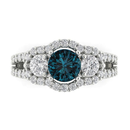 2.16 cttw Natural London Blue Topaz Three-Stone Engagement Ring - Solid Gold (Round Cut,6.5mm)