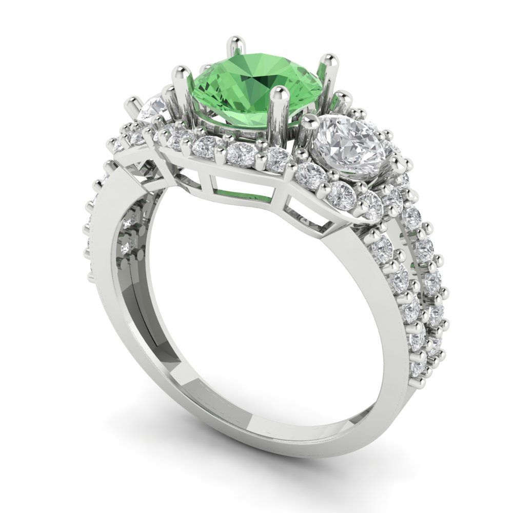 2.16 cttw Zirconia Simulated Green Diamond Three-Stone Engagement Ring - Solid Gold (VVS1, Round Cut,6.5mm)