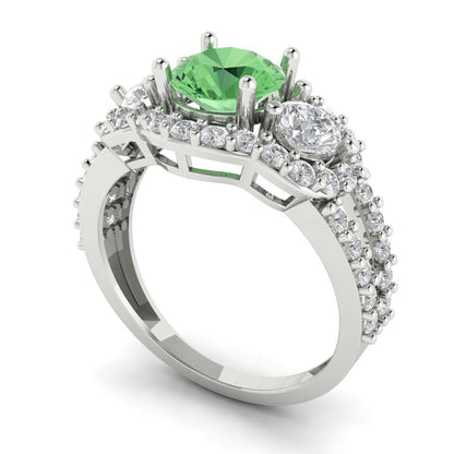 2.16 cttw Zirconia Simulated Green Diamond Three-Stone Engagement Ring - Solid Gold (VVS1, Round Cut,6.5mm)