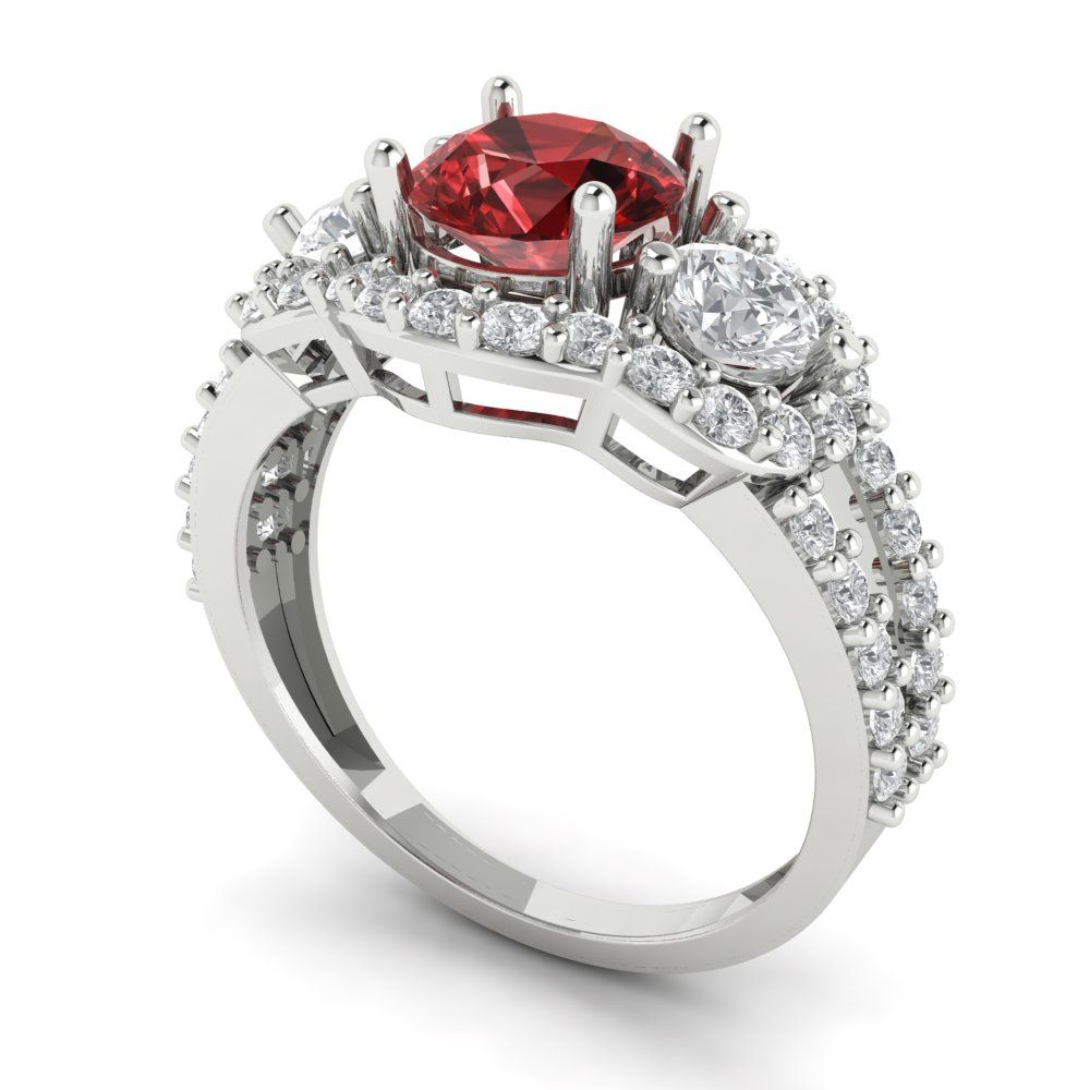 2.16 cttw Natural Garnet Three-Stone Engagement Ring - Solid White Gold (VVS1, Round Cut,6.5mm)