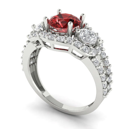 2.16 cttw Natural Garnet Three-Stone Engagement Ring - Solid White Gold (VVS1, Round Cut,6.5mm)
