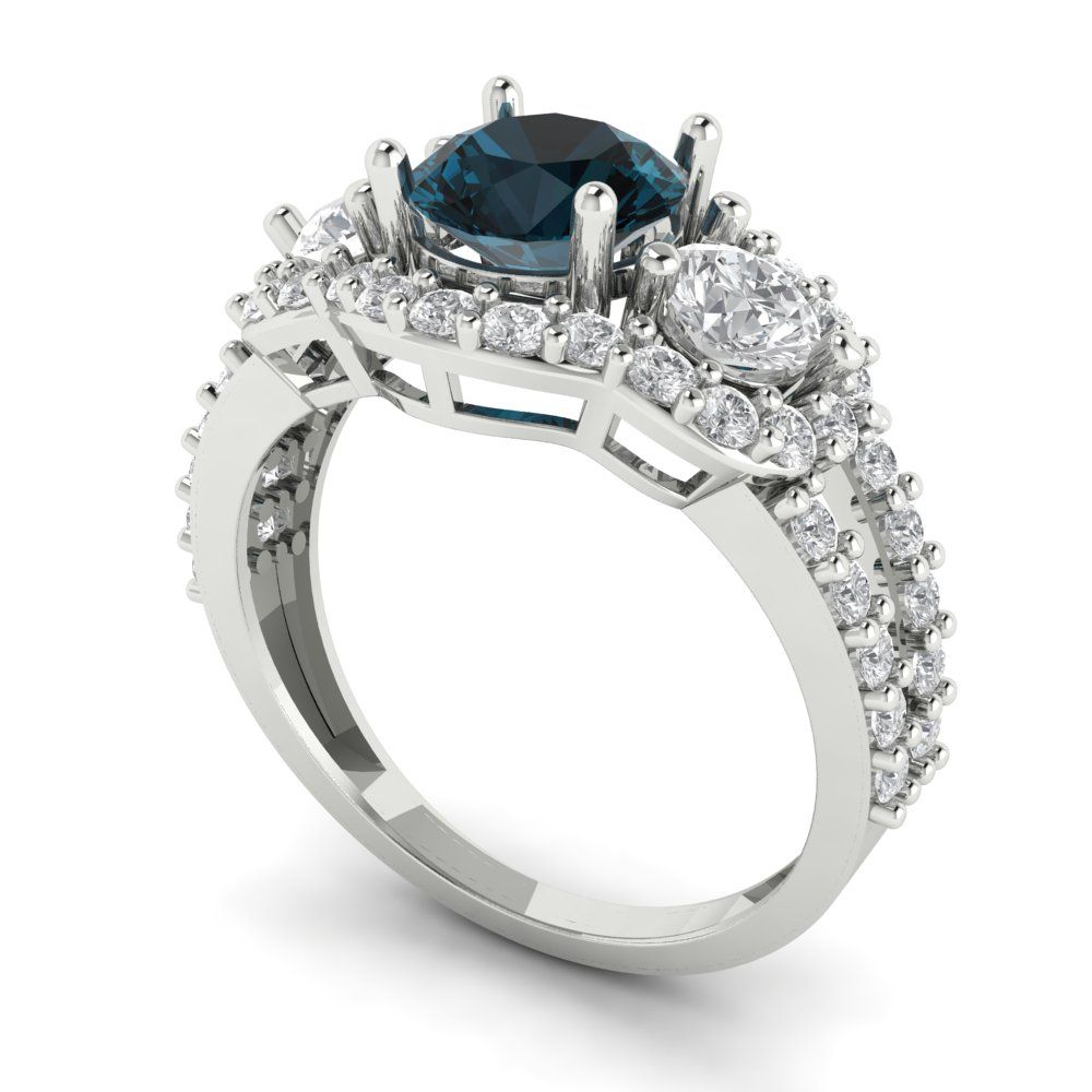 2.16 cttw Natural London Blue Topaz Three-Stone Engagement Ring - Solid Gold (Round Cut,6.5mm)