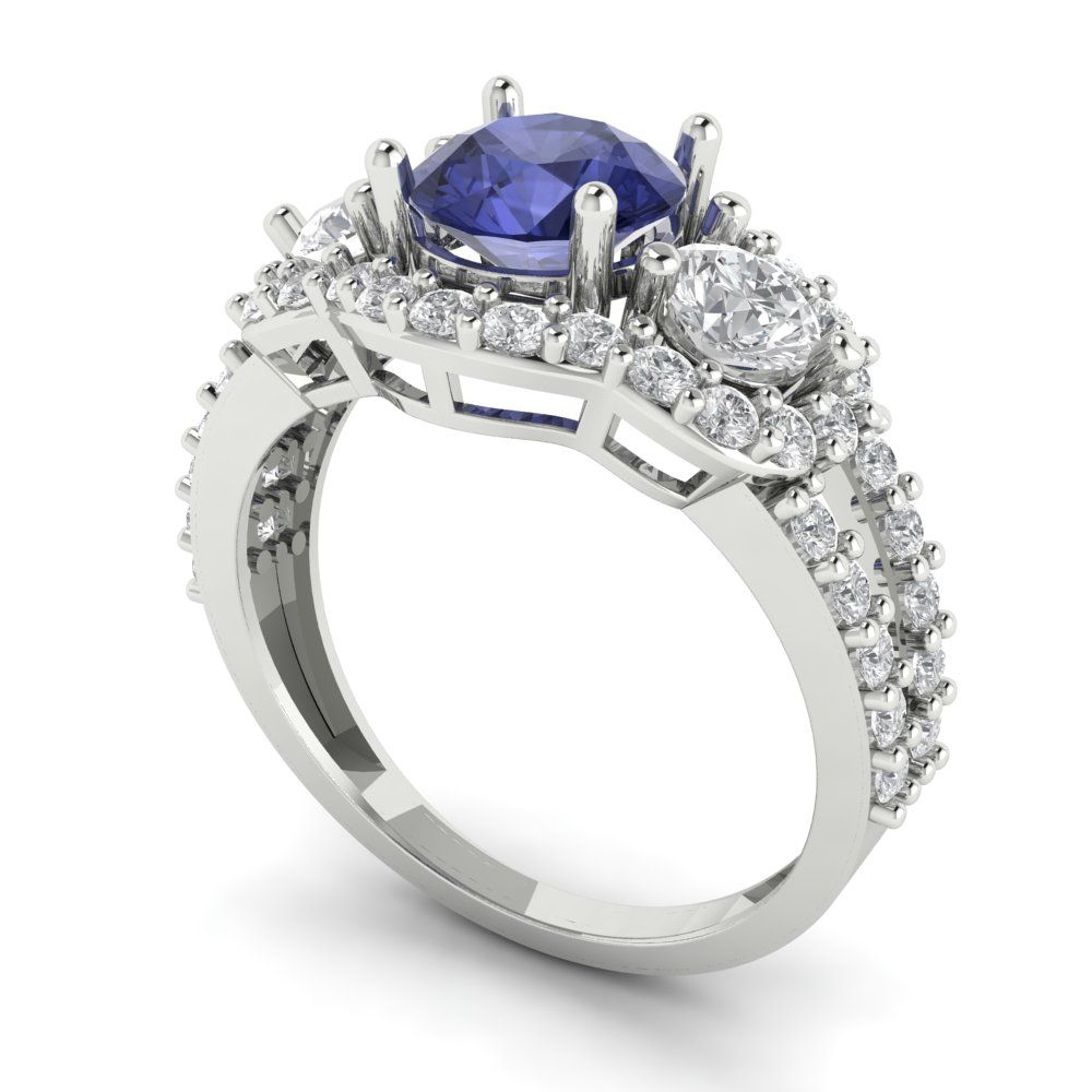 2.16 cttw Simulated Tanzanite Three-Stone Engagement Ring - Solid Gold (Round Cut,6.5mm)