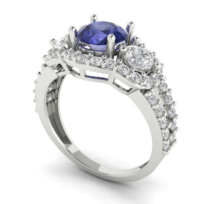 2.16 cttw Simulated Tanzanite Three-Stone Engagement Ring - Solid Gold (Round Cut,6.5mm)