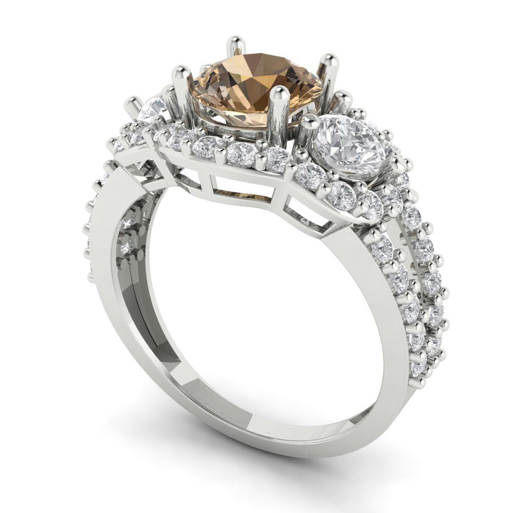 2.16 cttw Zirconia Simulated Champagne Diamond Three-Stone Engagement Ring - Solid Gold (VVS1, Round Cut,6.5mm)