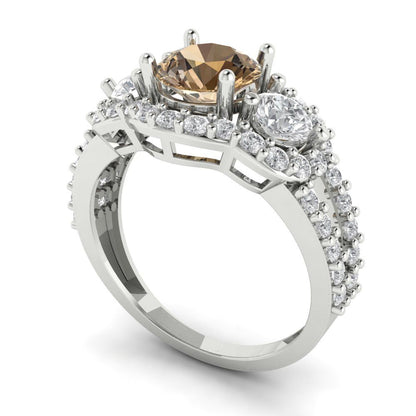 2.16 cttw Zirconia Simulated Champagne Diamond Three-Stone Engagement Ring - Solid Gold (VVS1, Round Cut,6.5mm)