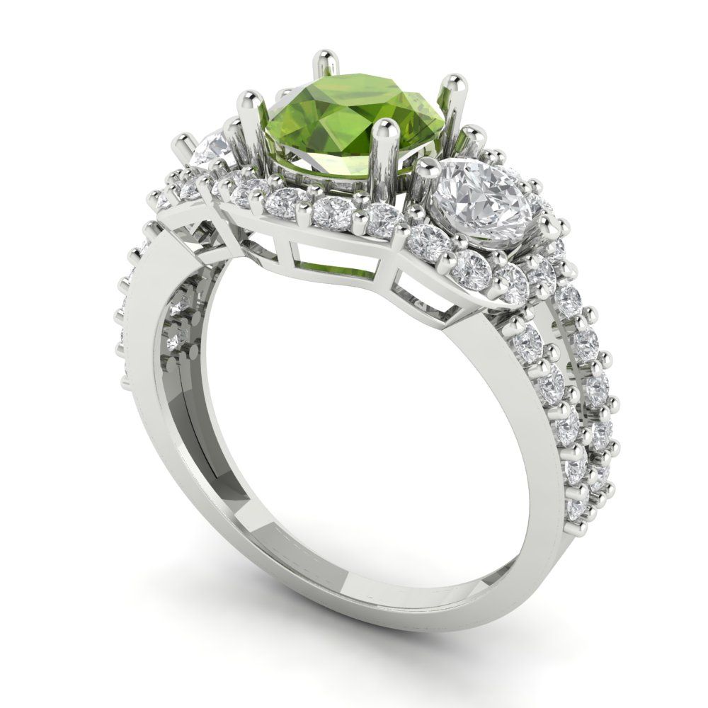 2.16 cttw Natural Peridot Three-Stone Engagement Ring - Solid White Gold (VVS1, Round Cut,6.5mm)