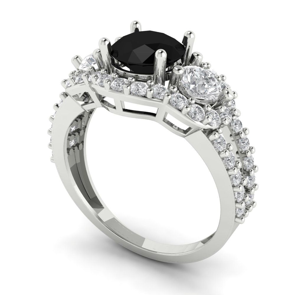 2.16 cttw Natural Onyx Three-Stone Engagement Ring - Solid White Gold (VVS1, Round Cut,6.5mm)
