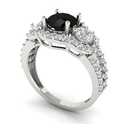 2.16 cttw Natural Onyx Three-Stone Engagement Ring - Solid White Gold (VVS1, Round Cut,6.5mm)