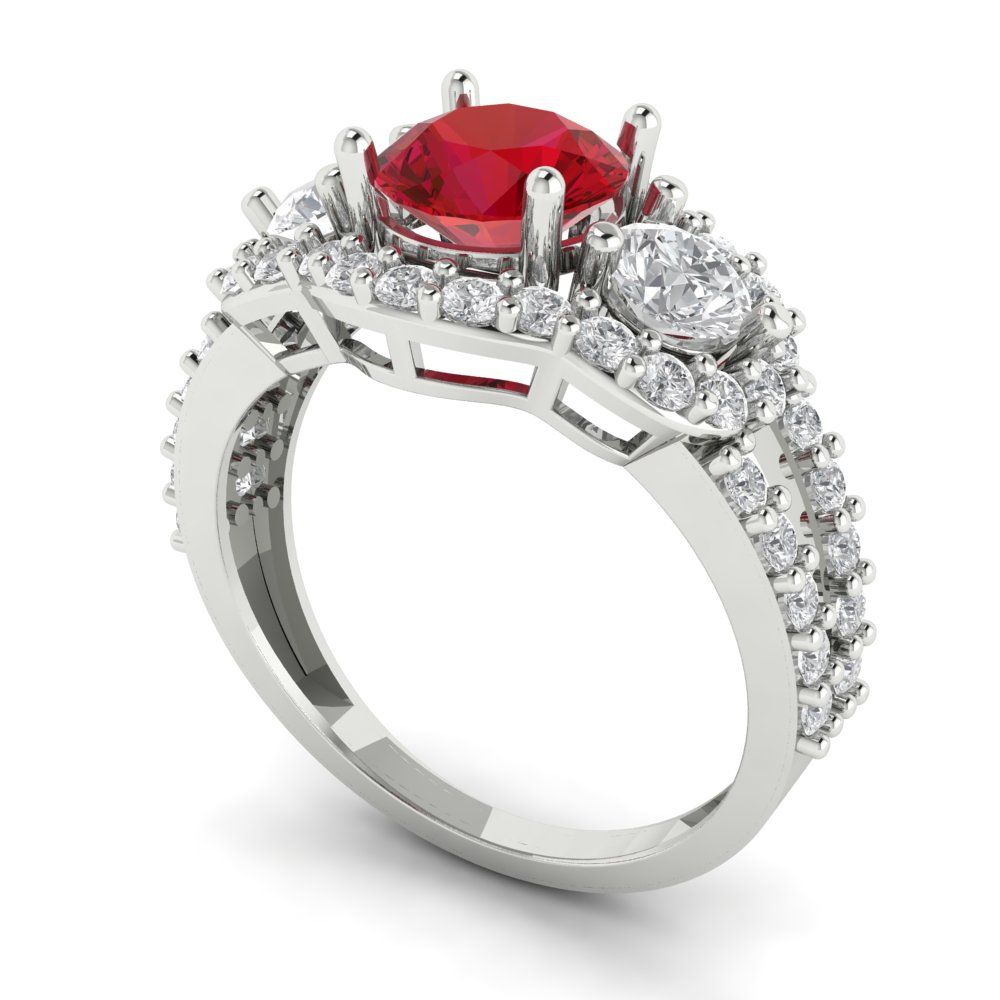 2.16 cttw Simulated Pink Tourmaline Three-Stone Engagement Ring - Solid White Gold (VVS1, Round Cut,6.5mm)