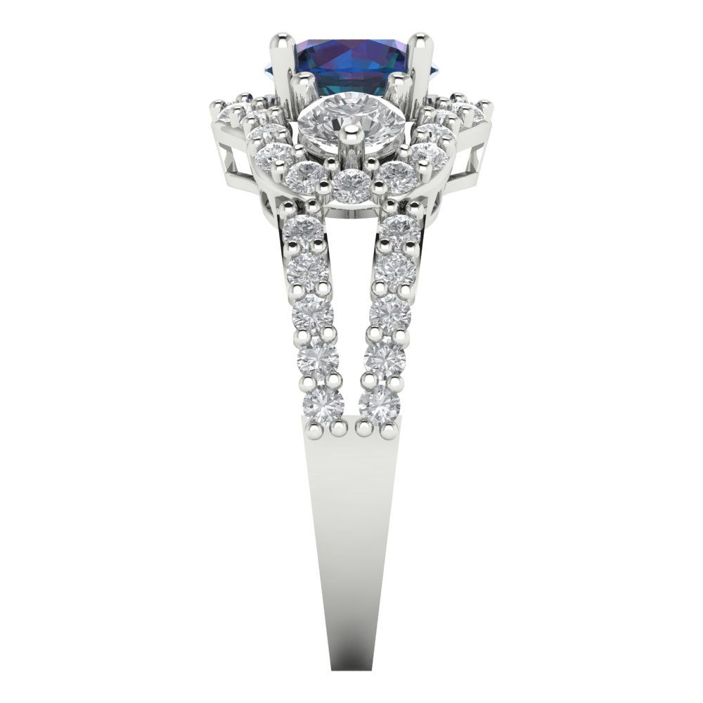 2.16 cttw Simulated Alexandrite Three-Stone Engagement Ring - Solid White Gold (VVS1, Round Cut,6.5mm)